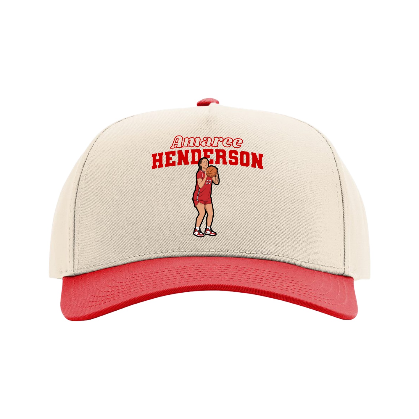 Full Fabric Five-Panel Champ Cap — Name Arch in Cream/Red