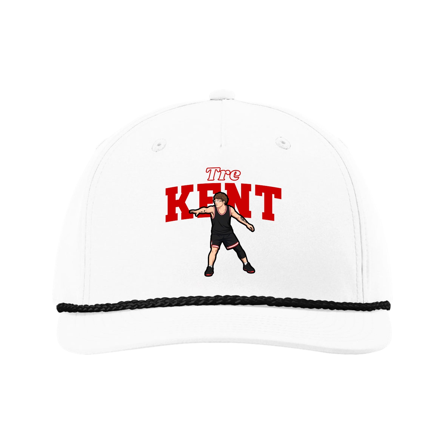 Five-Panel Classic Rope Cap — Name Arch in White