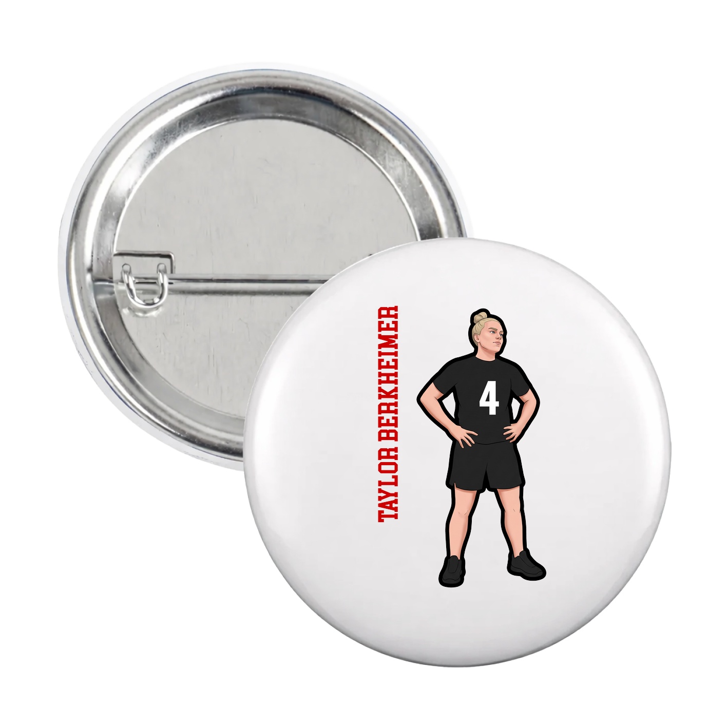 Game Day Button — Name Vertical in White