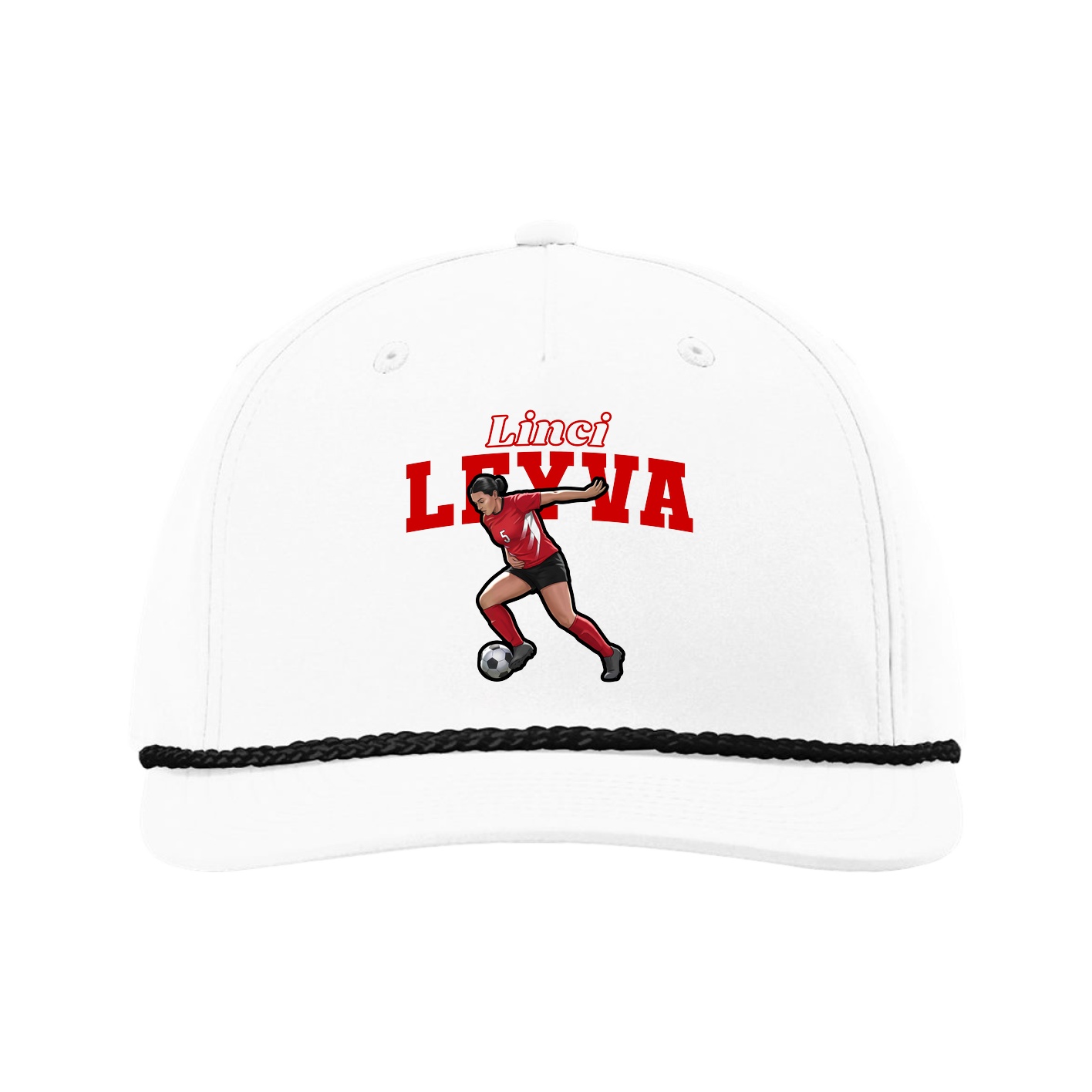 Five-Panel Classic Rope Cap — Name Arch in White