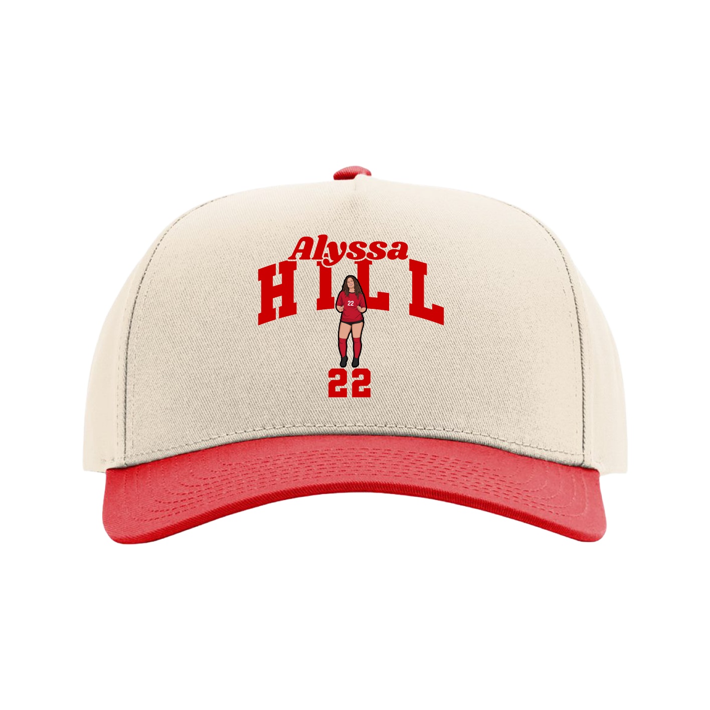 Full Fabric Five-Panel Champ Cap — Signature Arch in Cream/Red