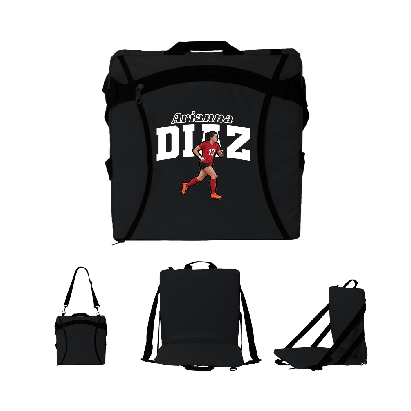 Folding Stadium Seat — Name Arch in Black