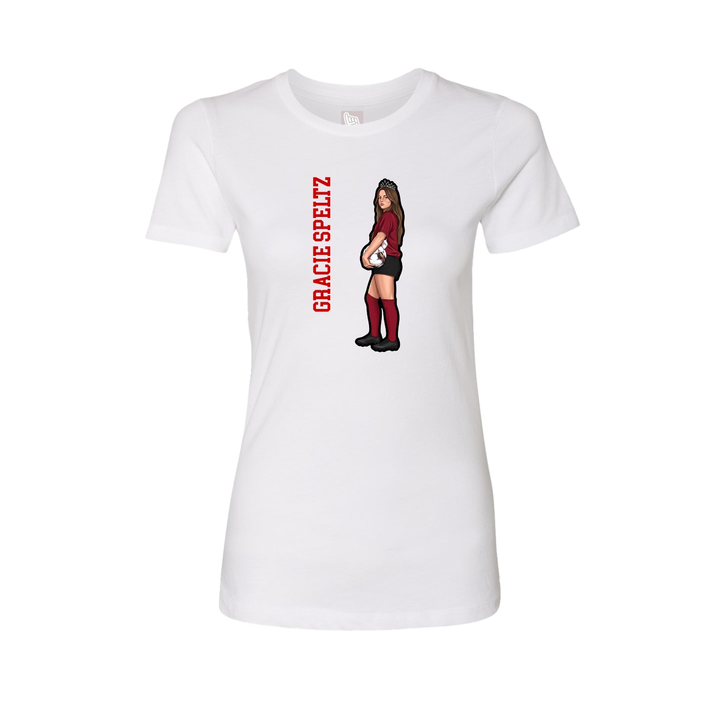 Womens Tee — Name Vertical in White