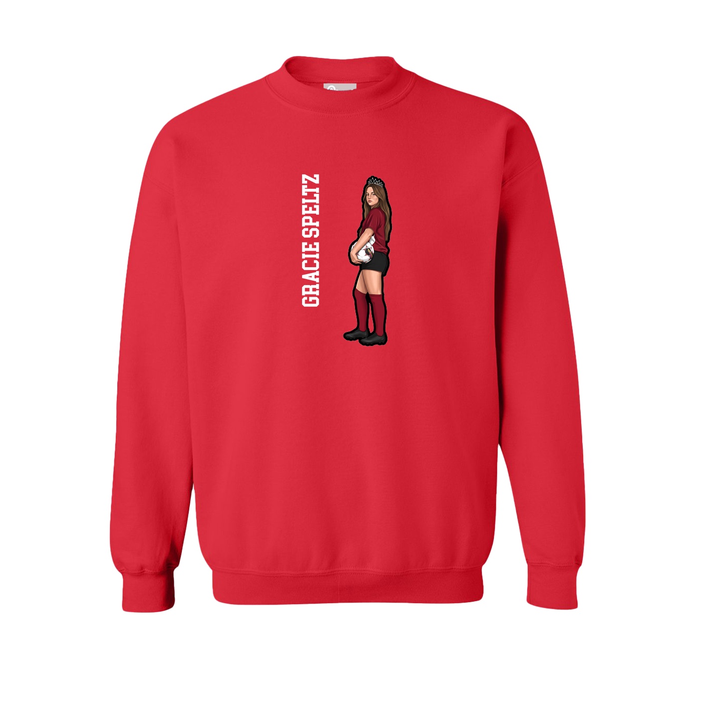 Fleece Crew — Name Vertical in Red