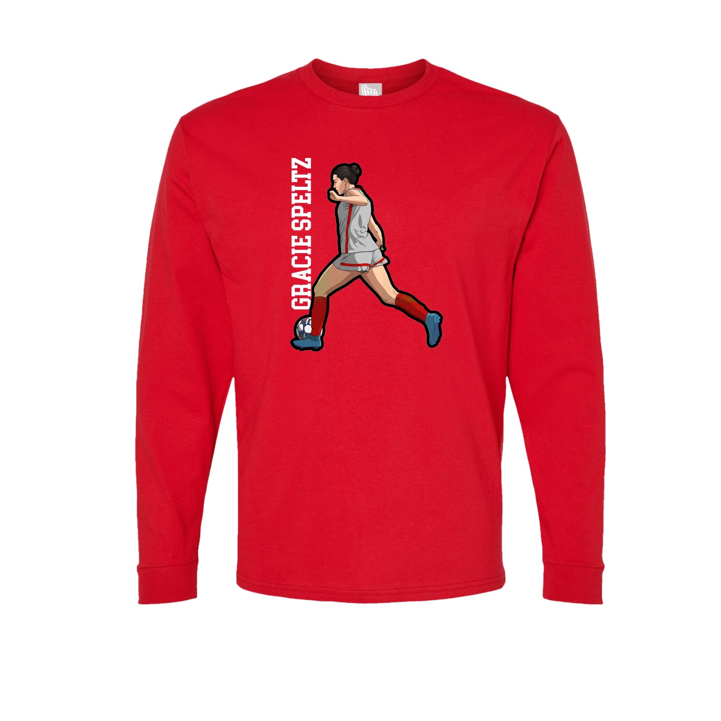 Long Sleeve Tee — Name Vertical in Red