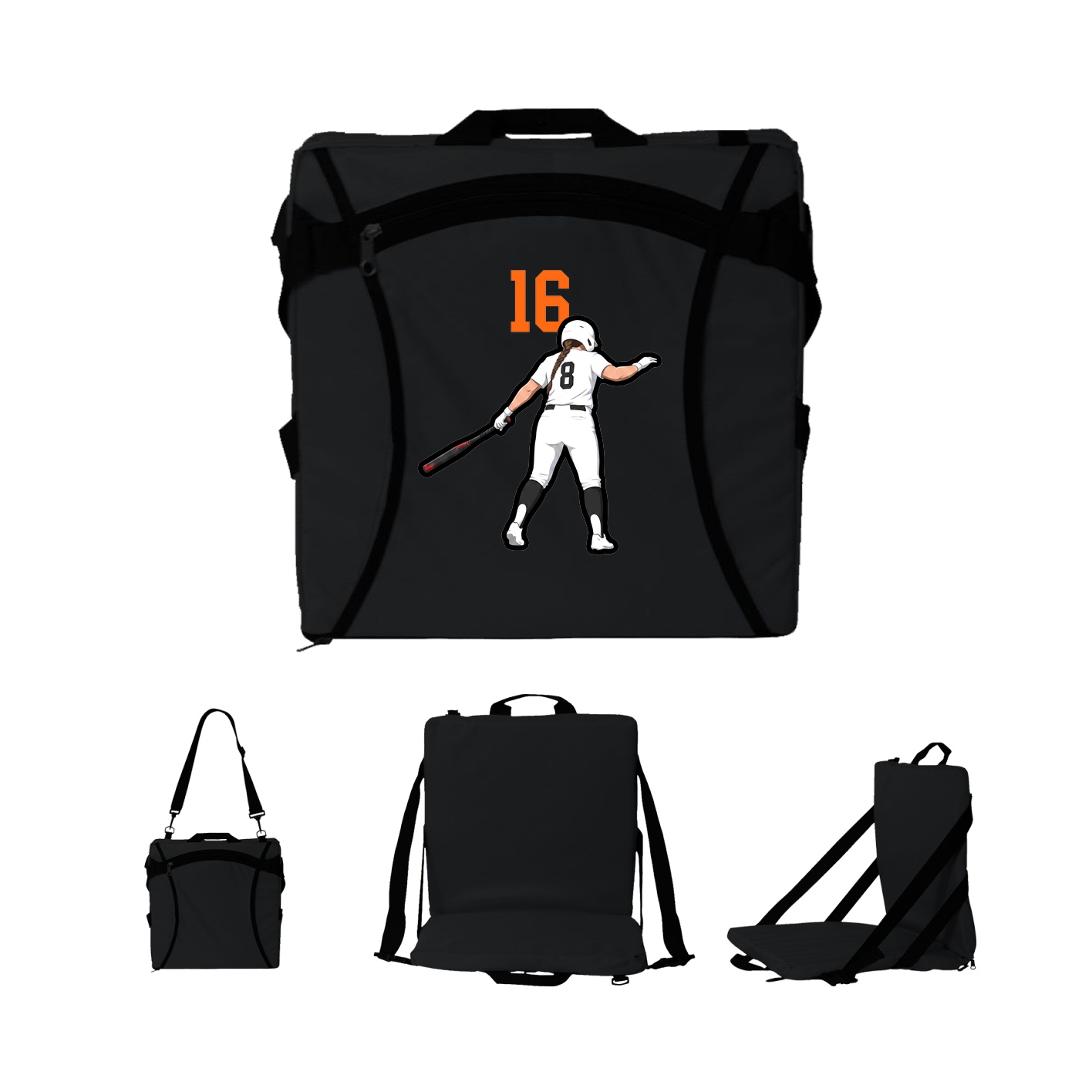 Folding Stadium Seat — Number Top in Black