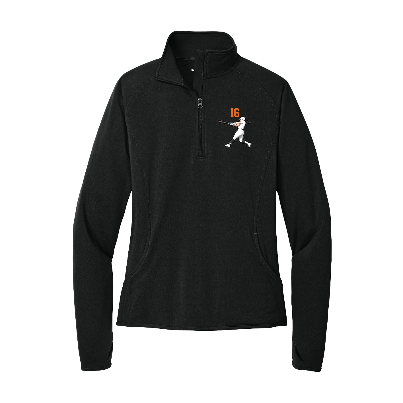 Women's Q-Zip Pullover — Number Top in Black