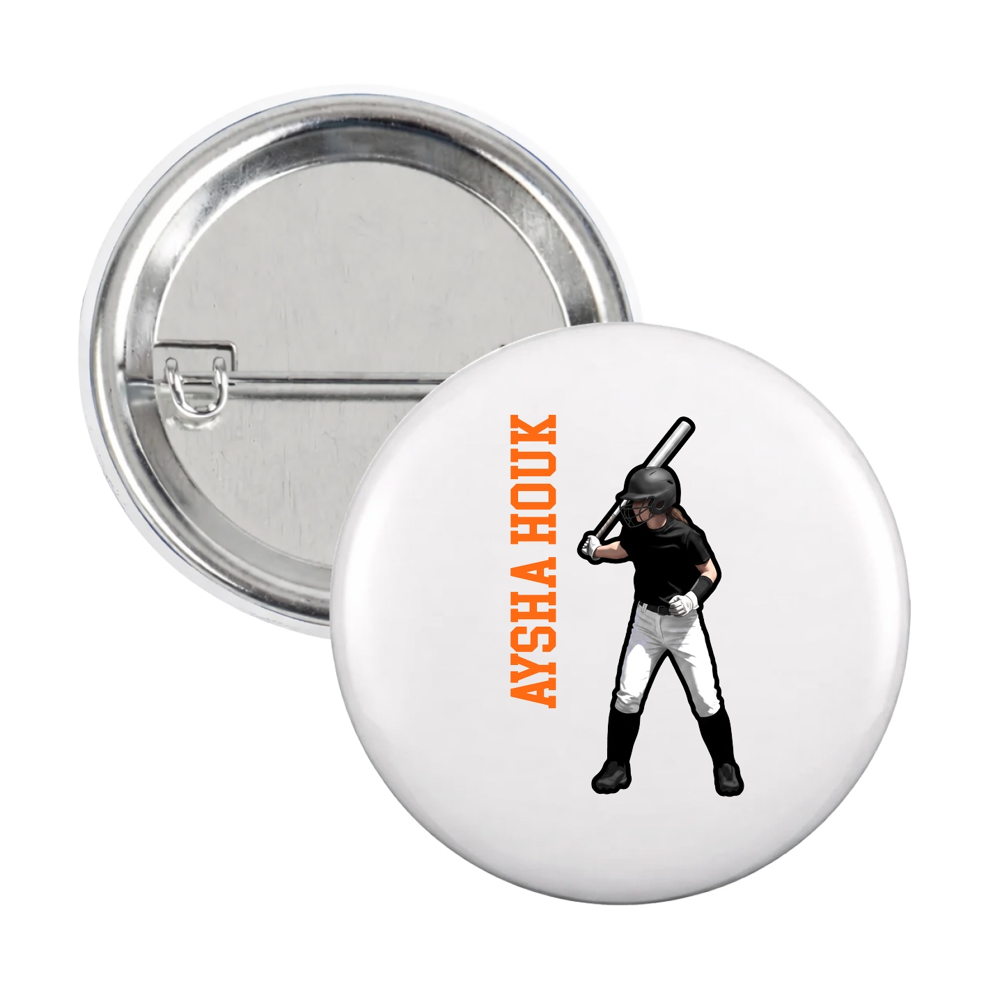 Game Day Button — Name Vertical in White