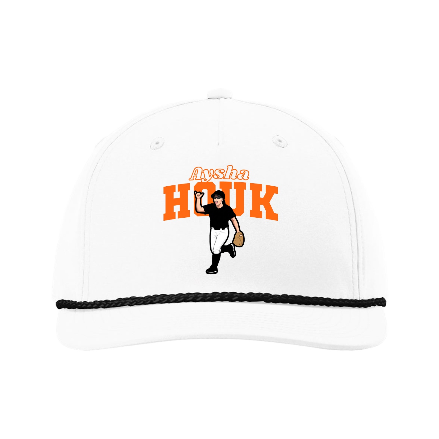 Five-Panel Classic Rope Cap — Name Arch in White