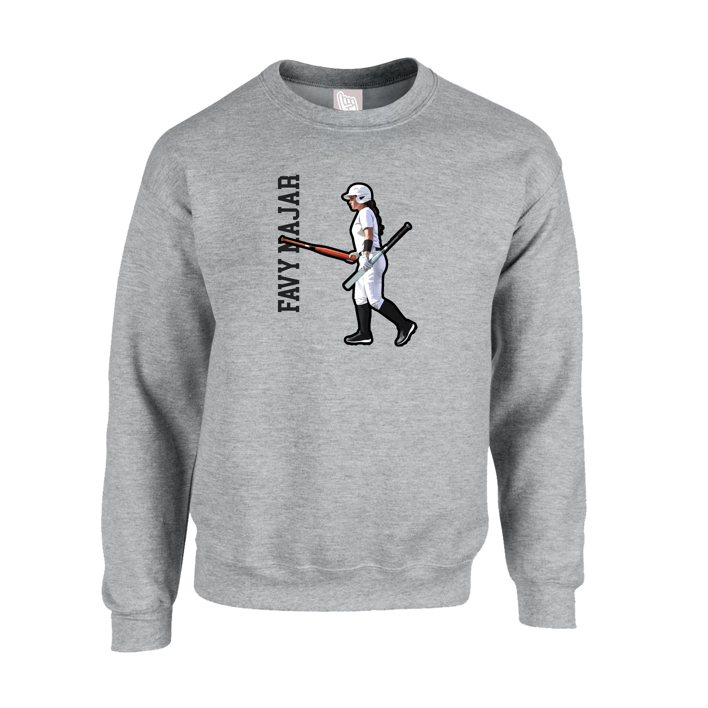 Fleece Crew — Name Vertical in Grey