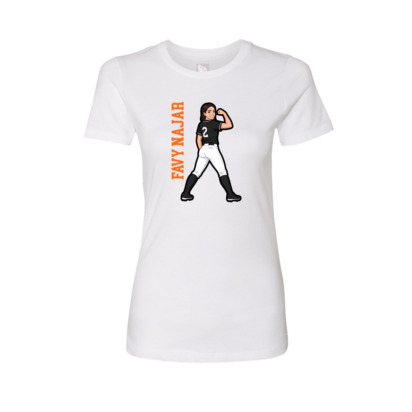 Fitted Women's Tee — Name Vertical in White