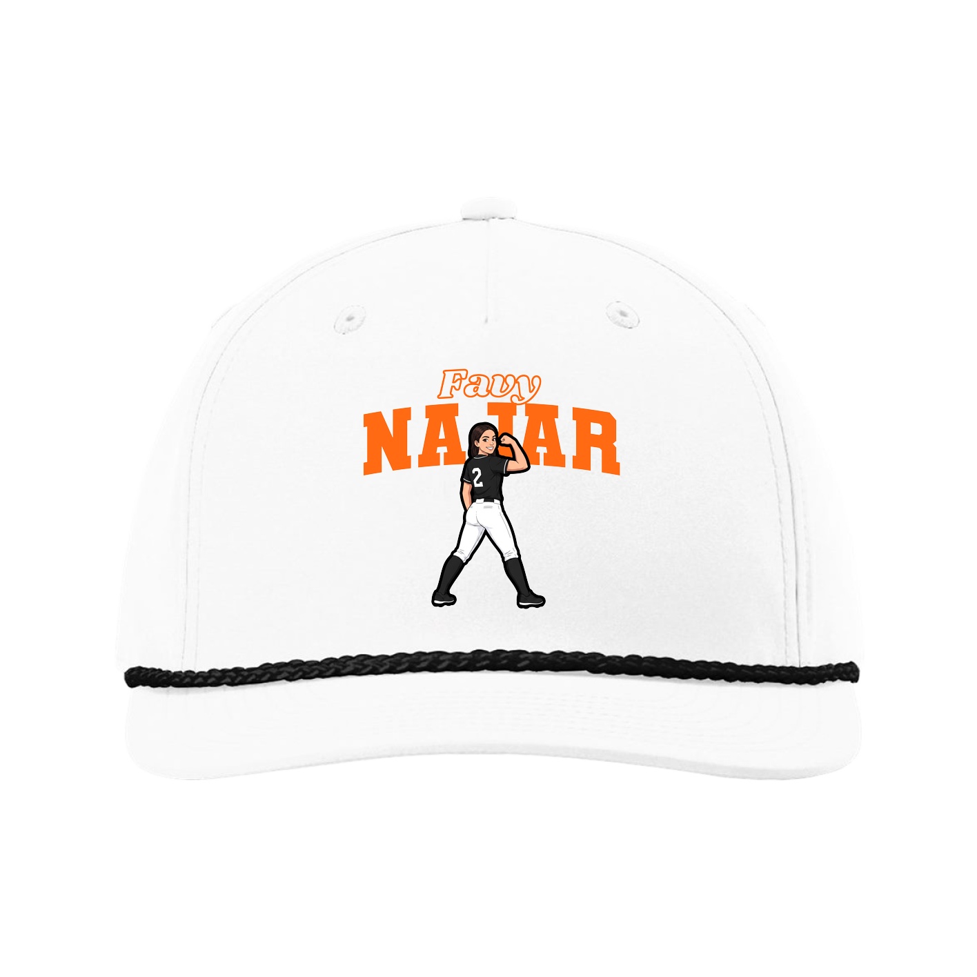 Five-Panel Classic Rope Cap — Name Arch in White