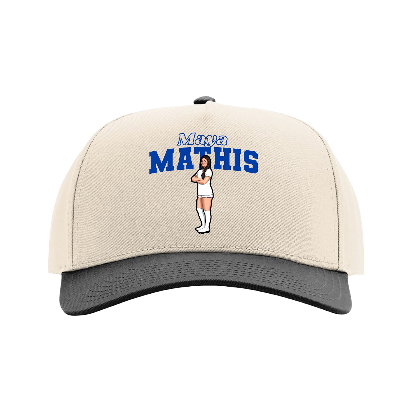Full Fabric Five-Panel Champ Cap — Name Arch in Cream/Black