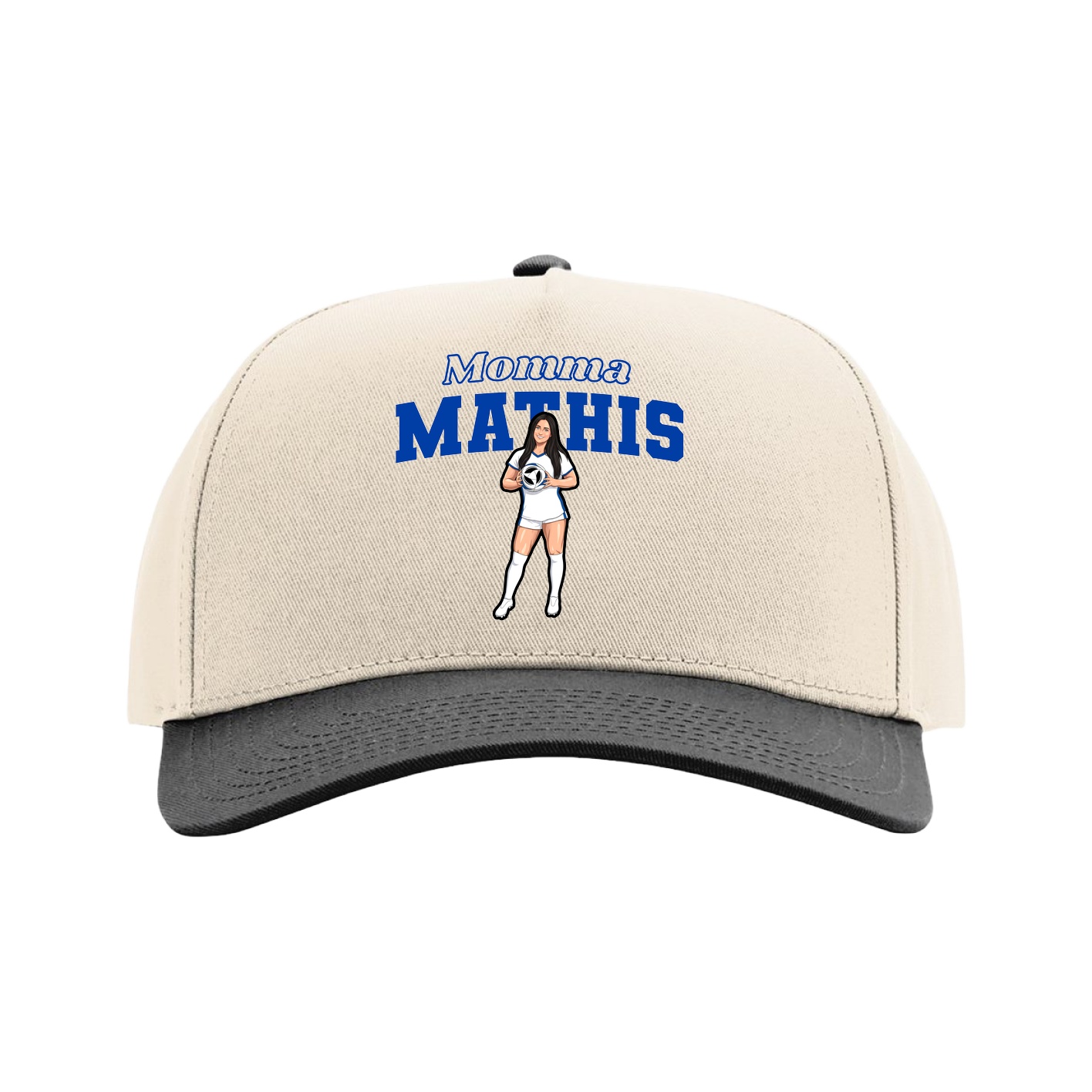 Full Fabric Five-Panel Champ Cap — Mothers Day Block in Cream/Black