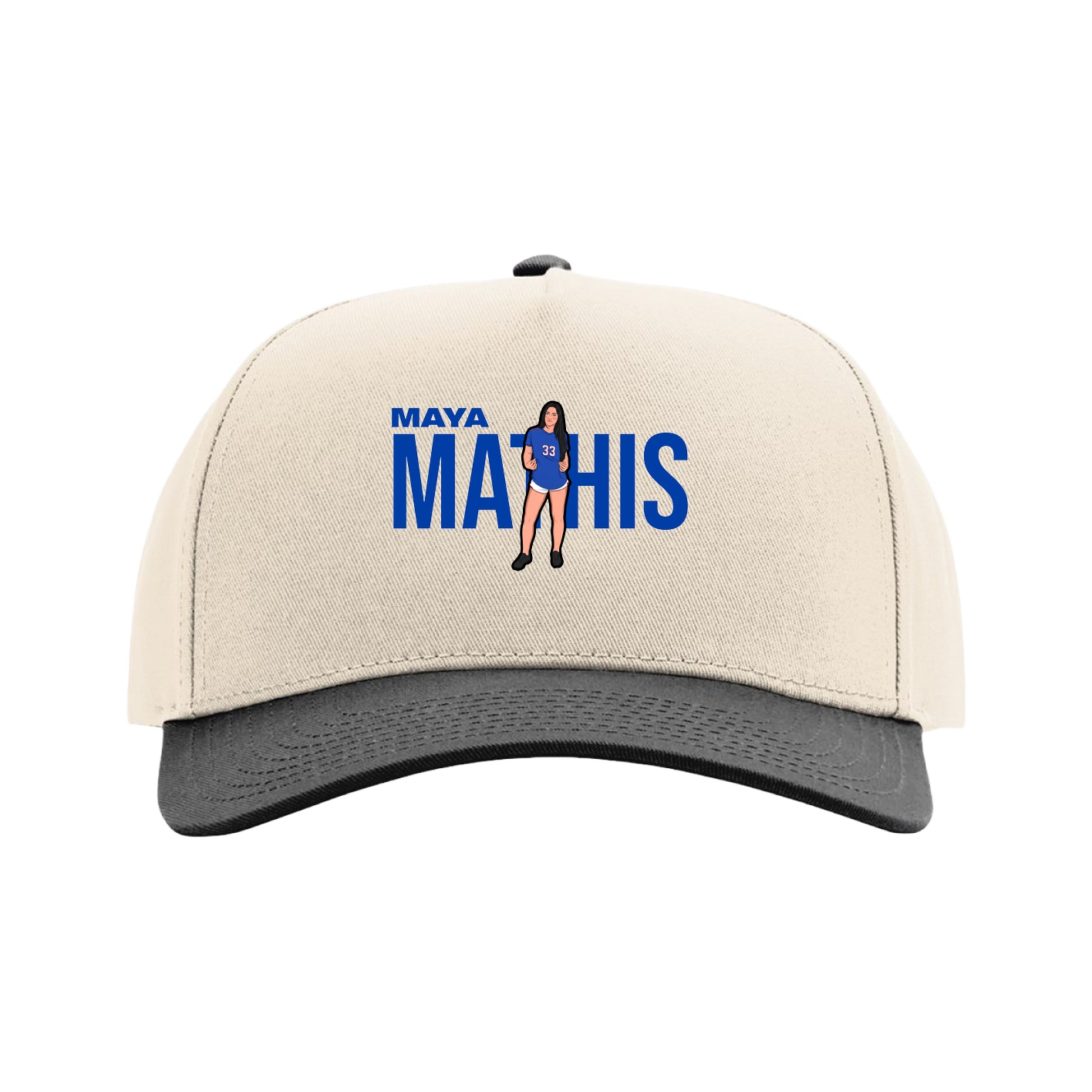 Full Fabric Five-Panel Champ Cap — Player Name in Cream/Black