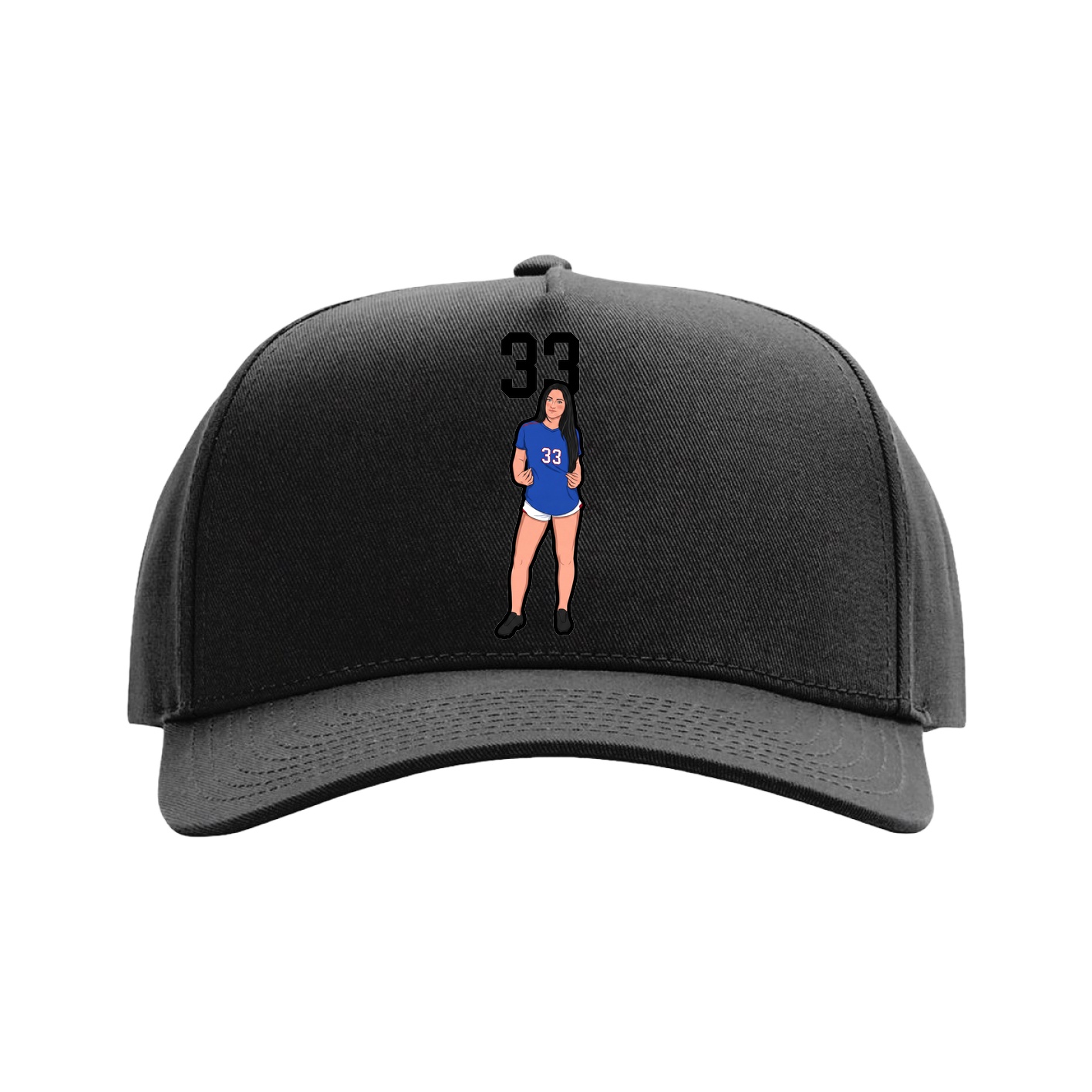 Full Fabric Five-Panel Champ Cap — Number Top in Black