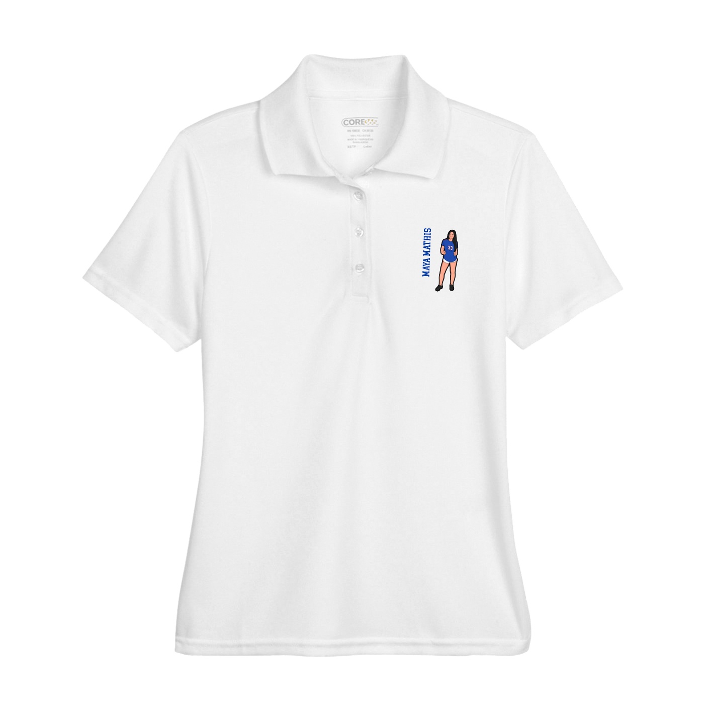 Womens Performance Polo — Name Vertical in White