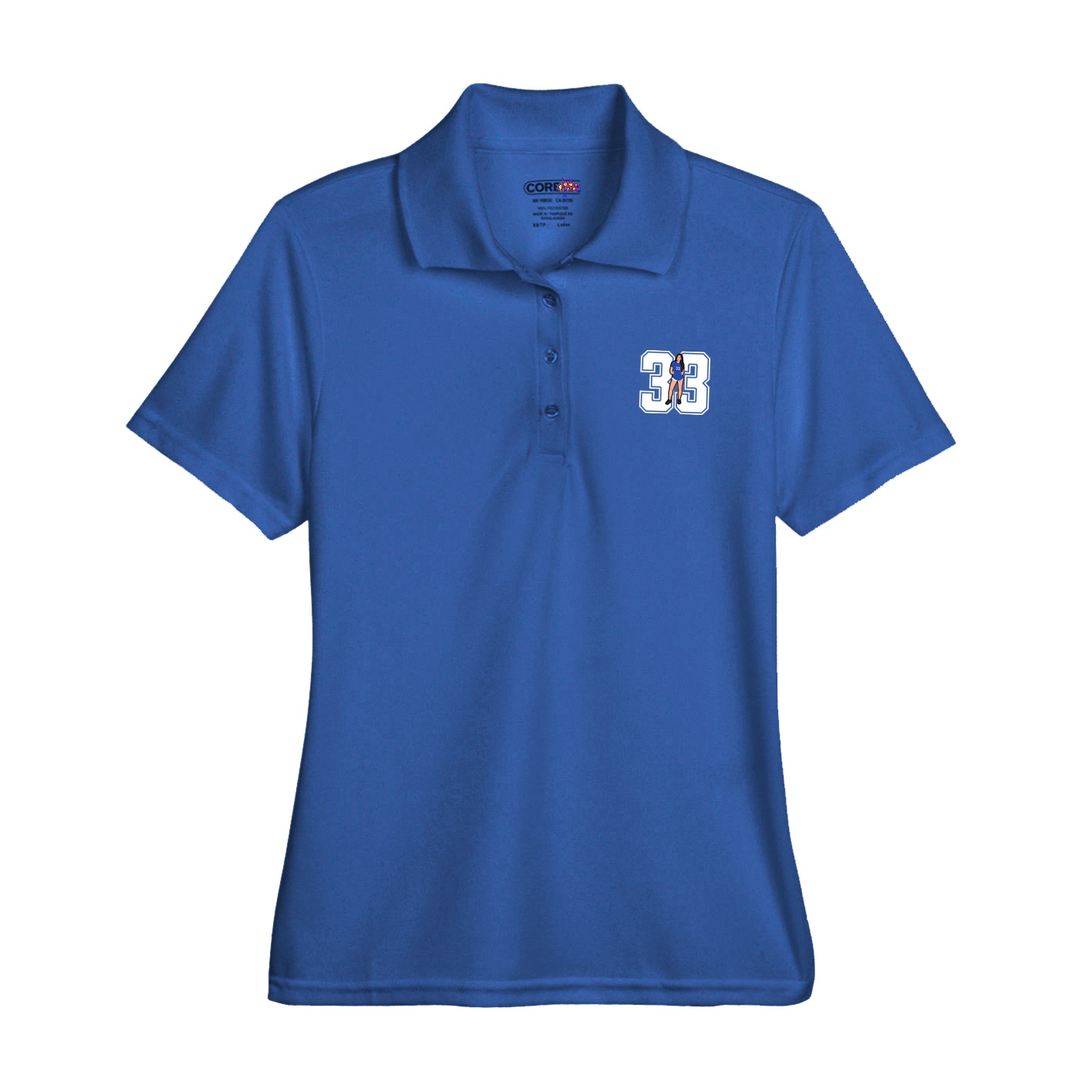 Womens Performance Polo — Number in Royal