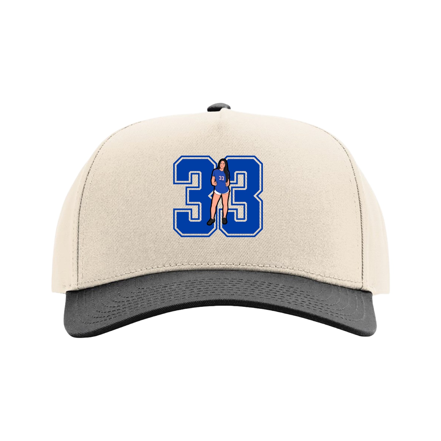 Full Fabric Five-Panel Champ Cap — Number in Cream/Black