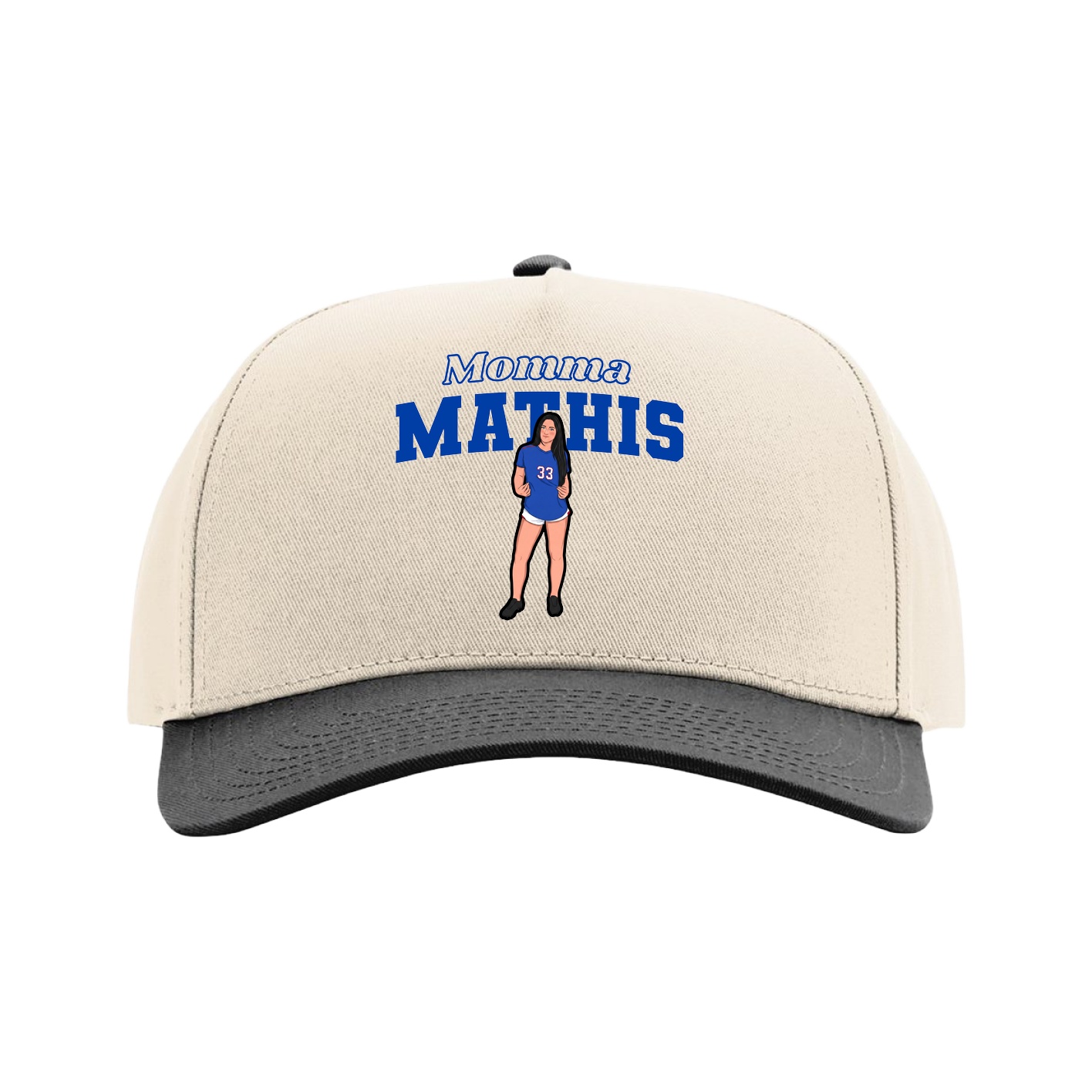 Full Fabric Five-Panel Champ Cap — Mothers Day Block in Cream/Black