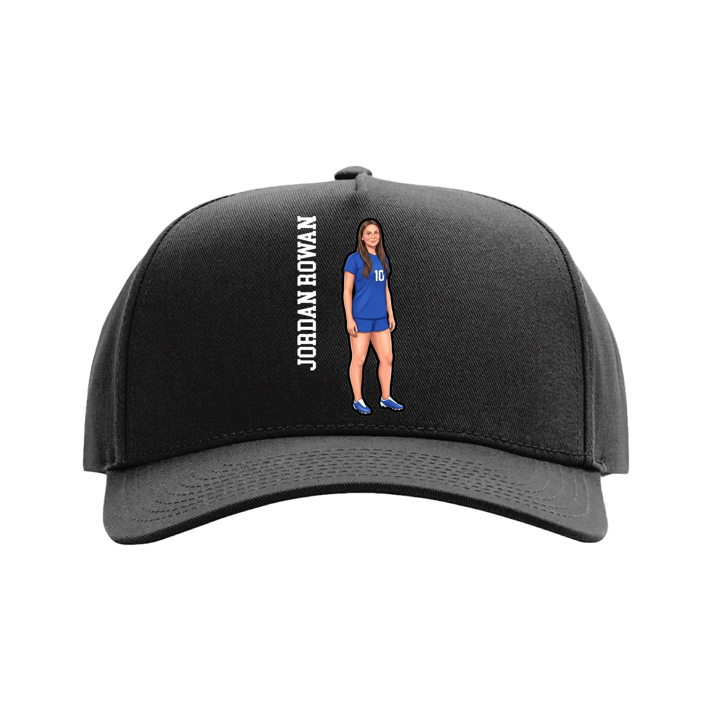 Full Fabric Five-Panel Champ Cap — Name Vertical in Black