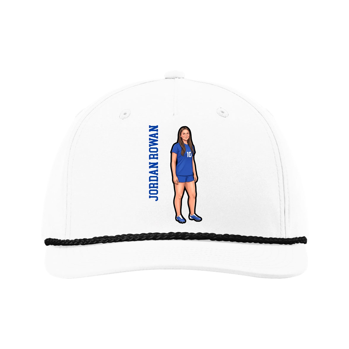 Five-Panel Classic Rope Cap — Name Vertical in White