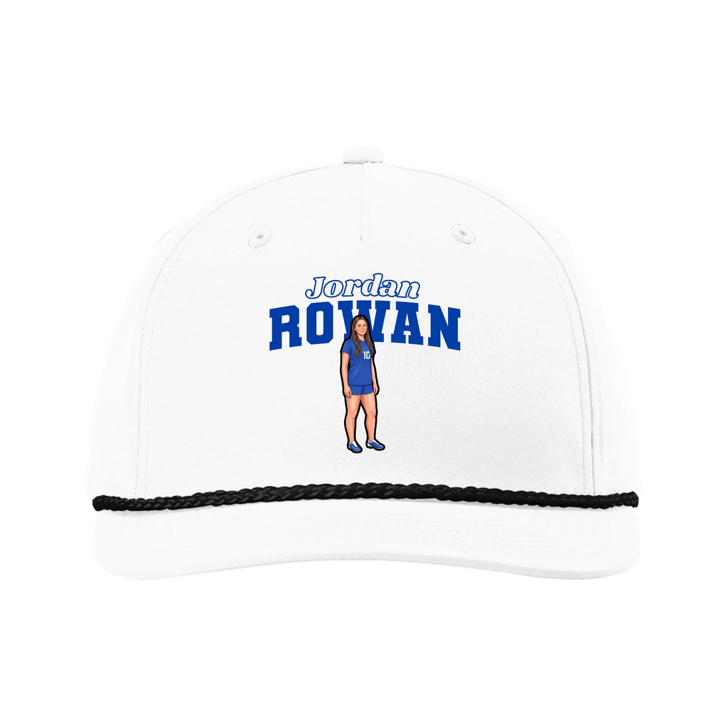 Five-Panel Classic Rope Cap — Name Arch in White