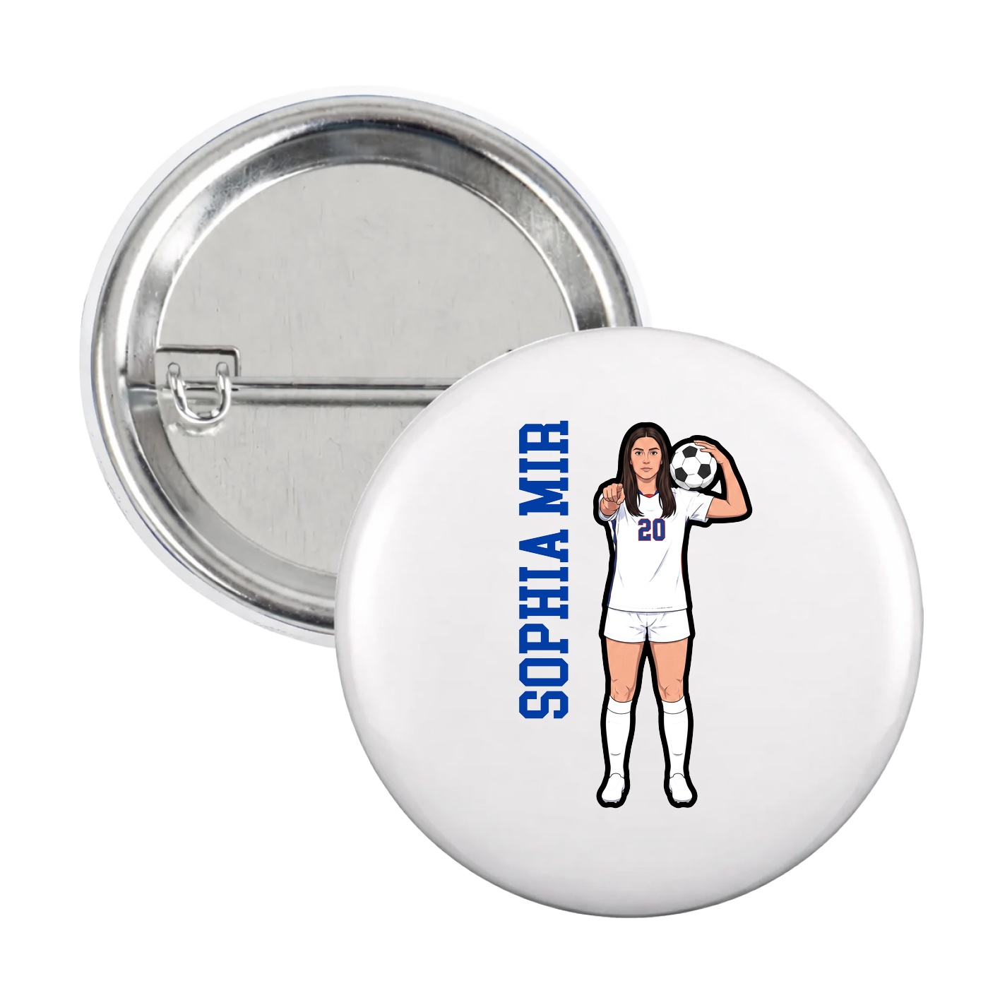 Game Day Button — Name Vertical in White