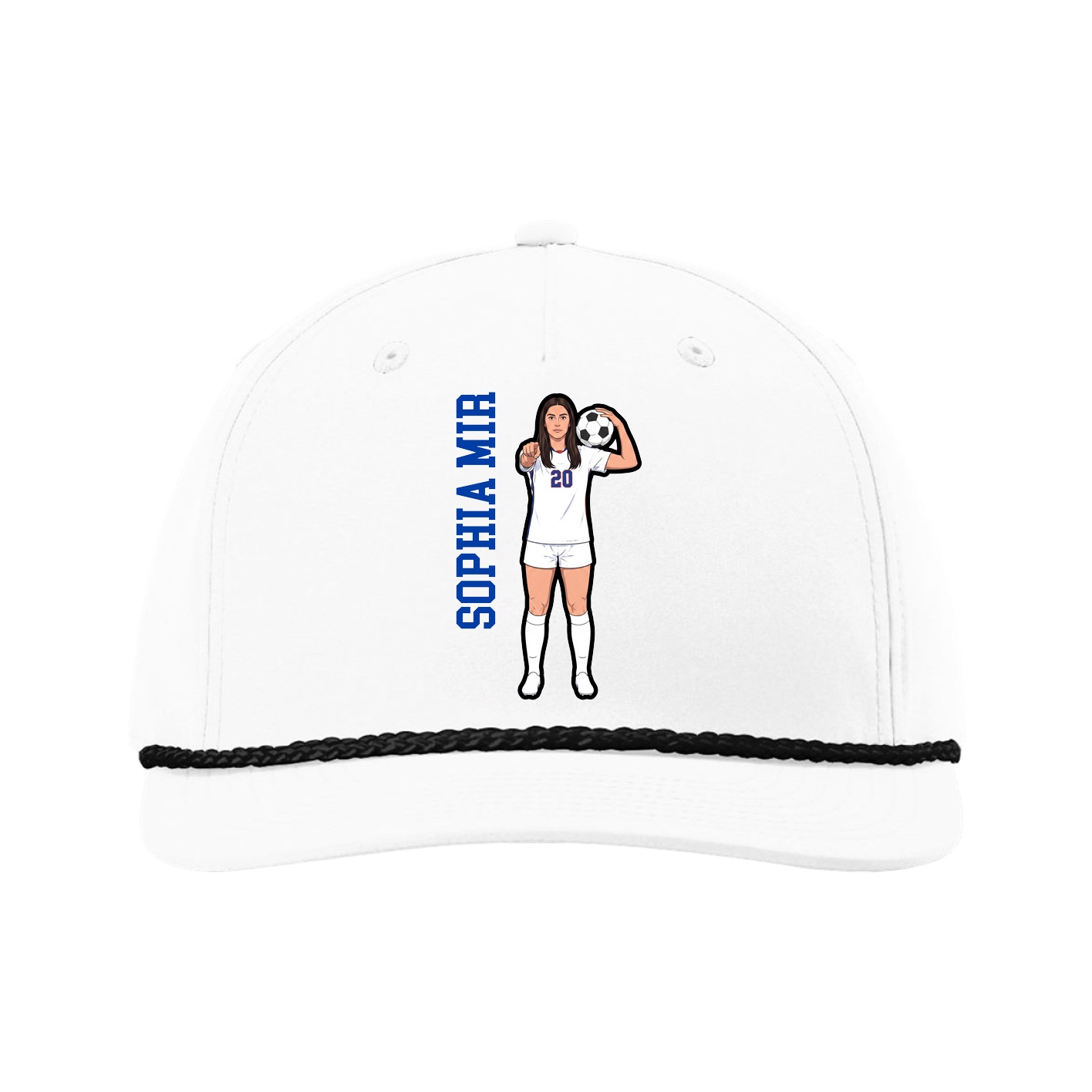 Five-Panel Classic Rope Cap — Name Vertical in White