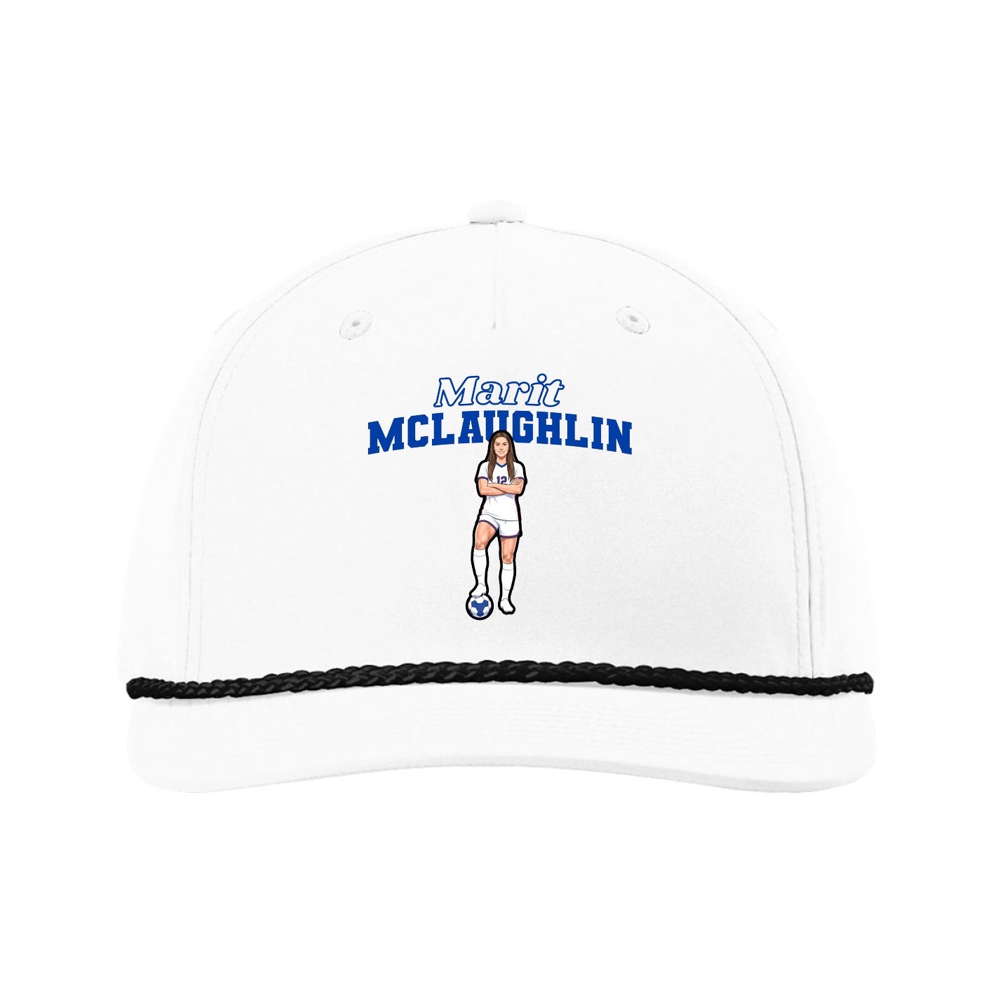 Five-Panel Classic Rope Cap — Name Arch in White