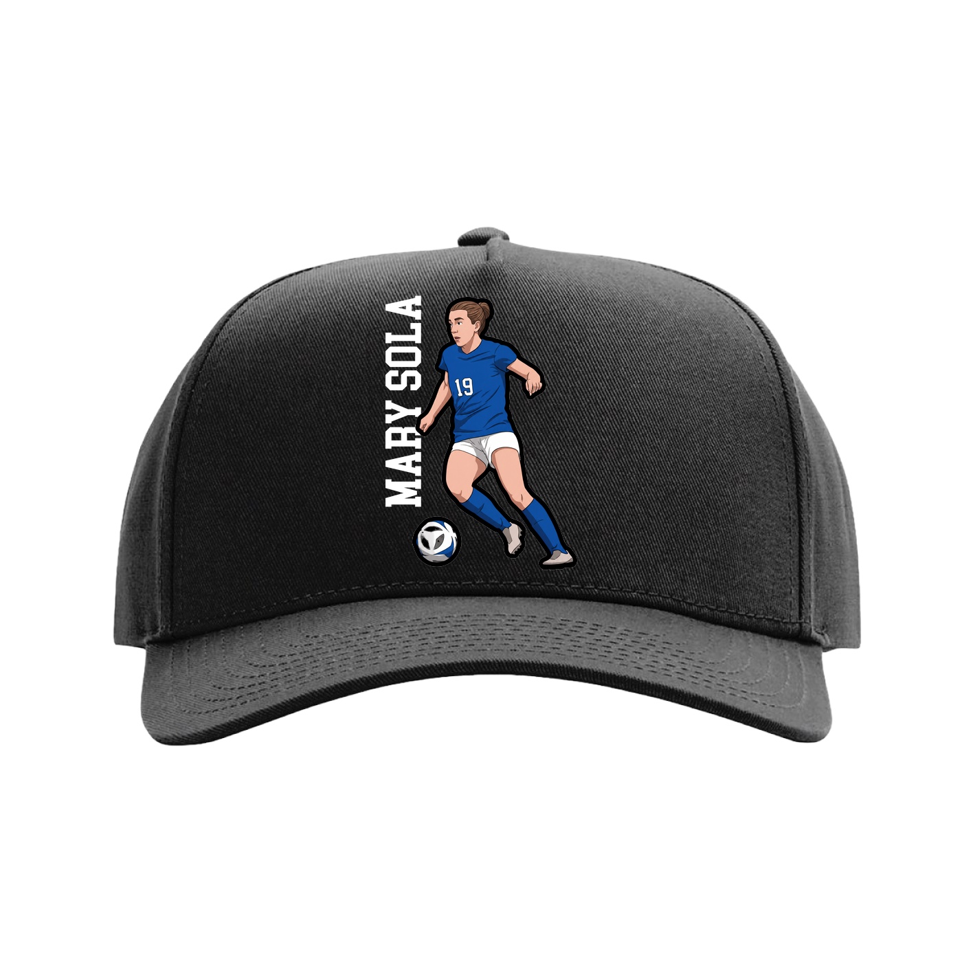 Full Fabric Five-Panel Champ Cap — Name Vertical in Black