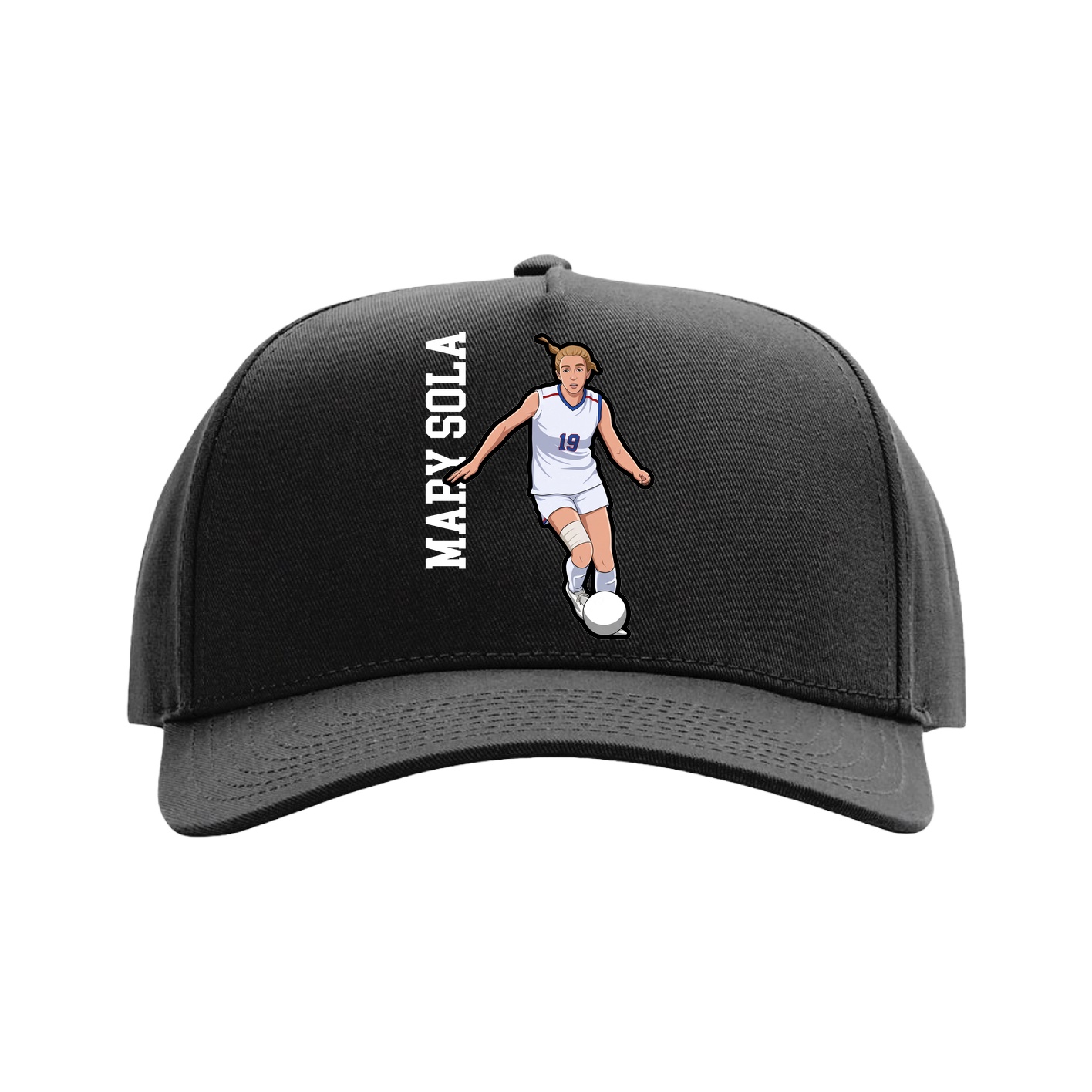 Full Fabric Five-Panel Champ Cap — Name Vertical in Black