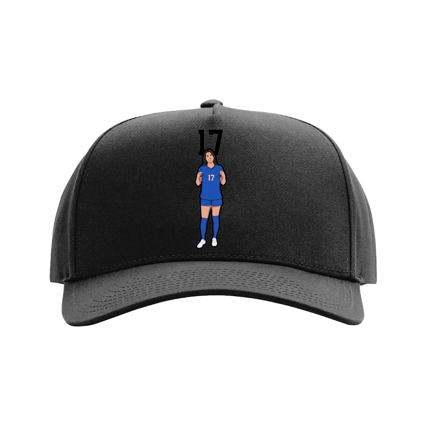 Full Fabric Five-Panel Champ Cap — Number Top in Black