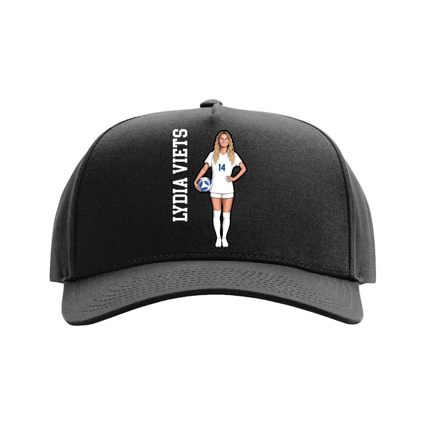 Full Fabric Five-Panel Champ Cap — Name Vertical in Black