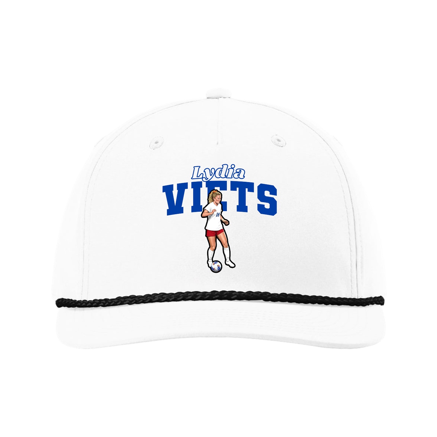 Five-Panel Classic Rope Cap — Name Arch in White