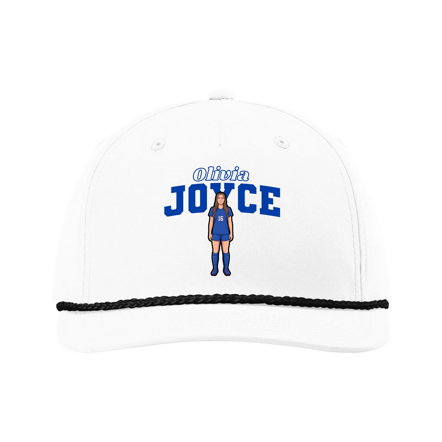 Five-Panel Classic Rope Cap — Name Arch in White