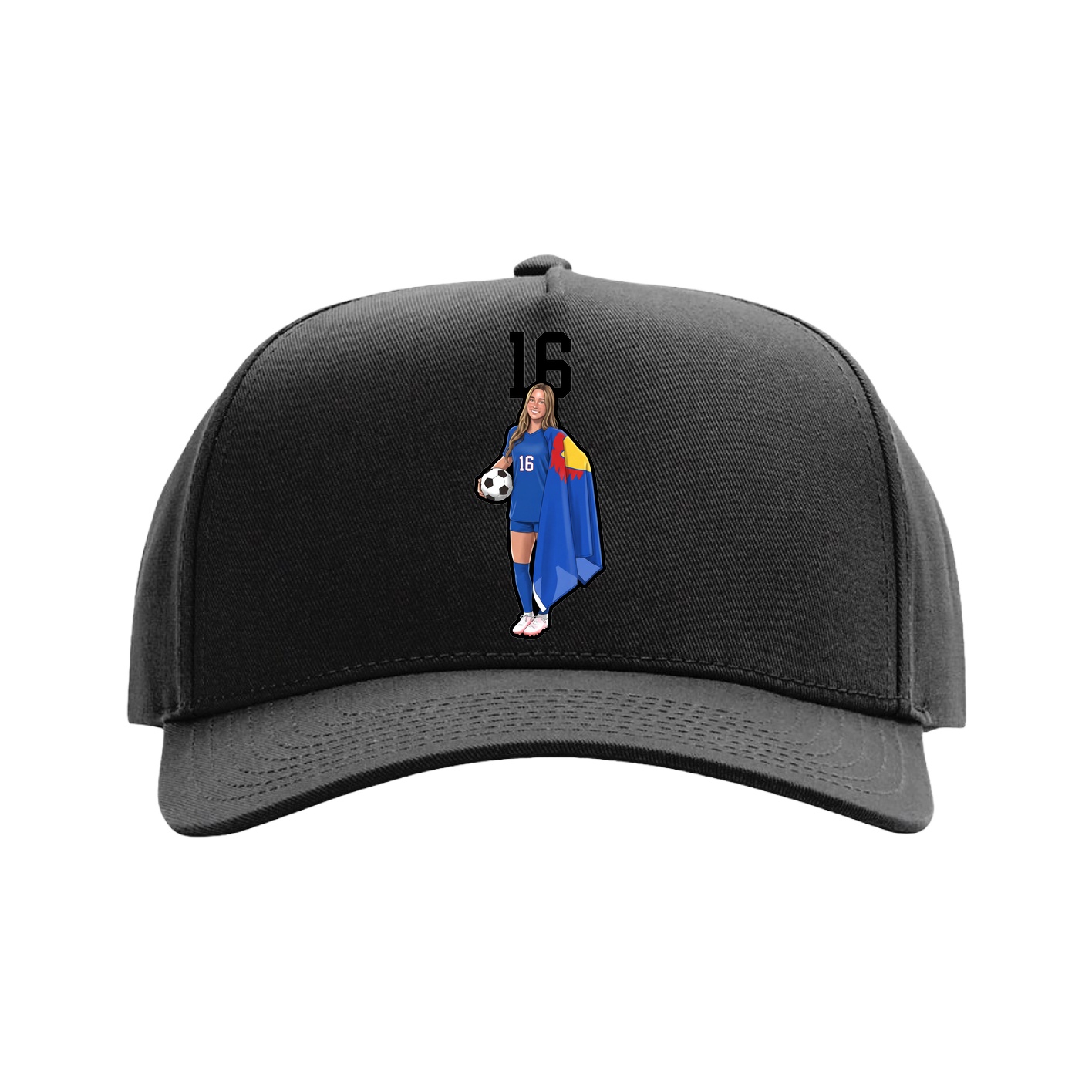 Full Fabric Five-Panel Champ Cap — Number Top in Black