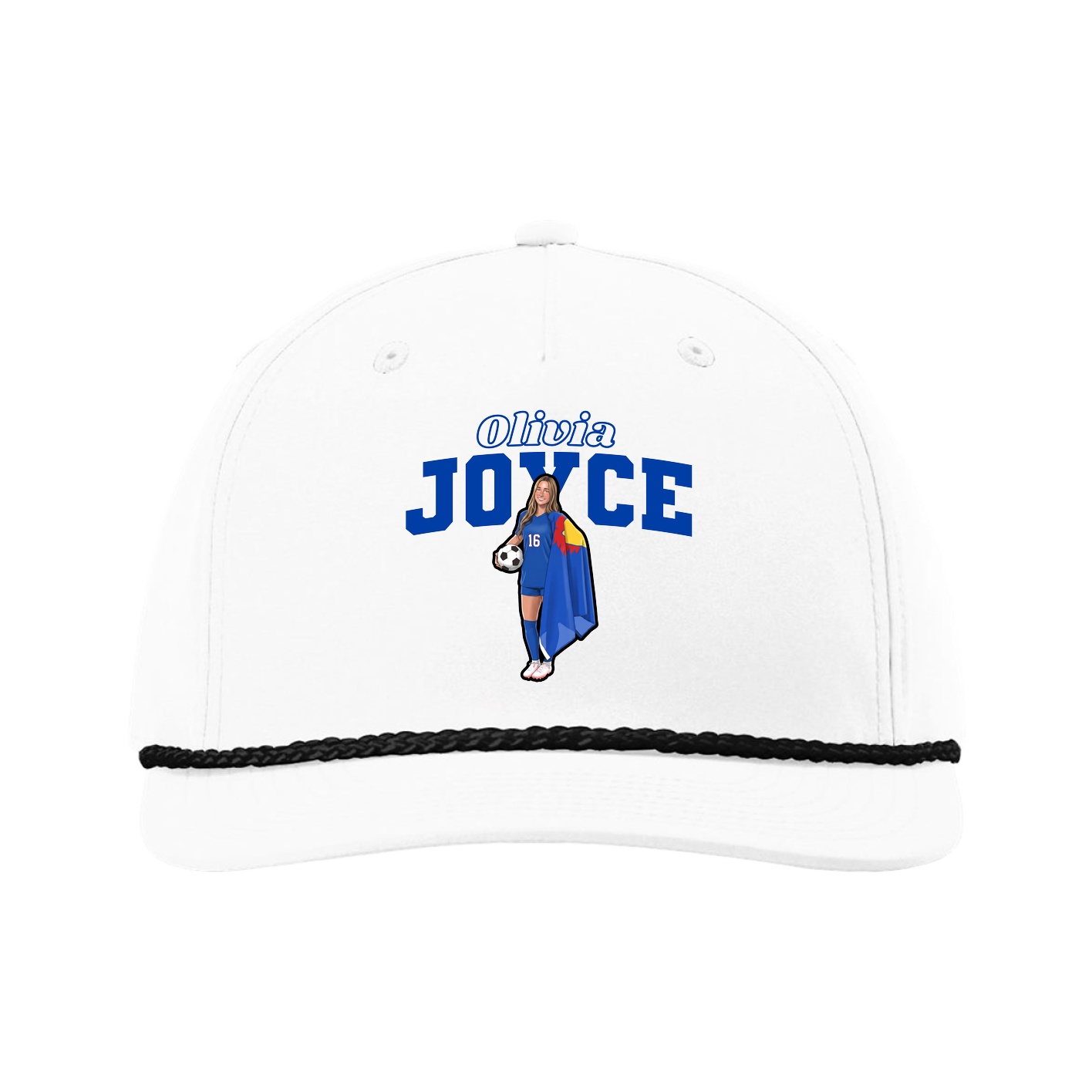 Five-Panel Classic Rope Cap — Name Arch in White