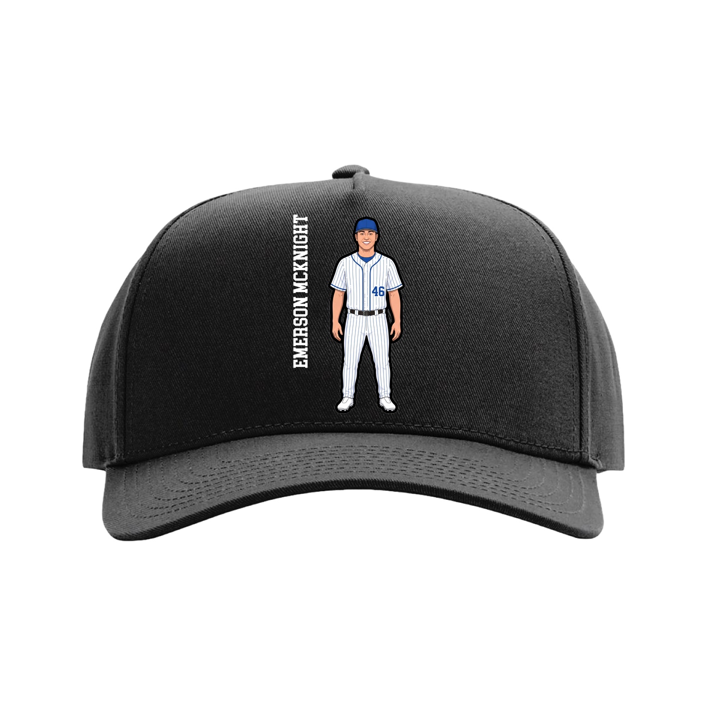 Full Fabric Five-Panel Champ Cap — Name Vertical in Black