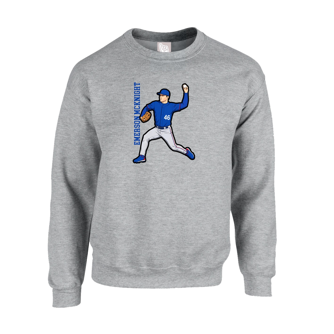 Fleece Crew — Name Vertical in Grey