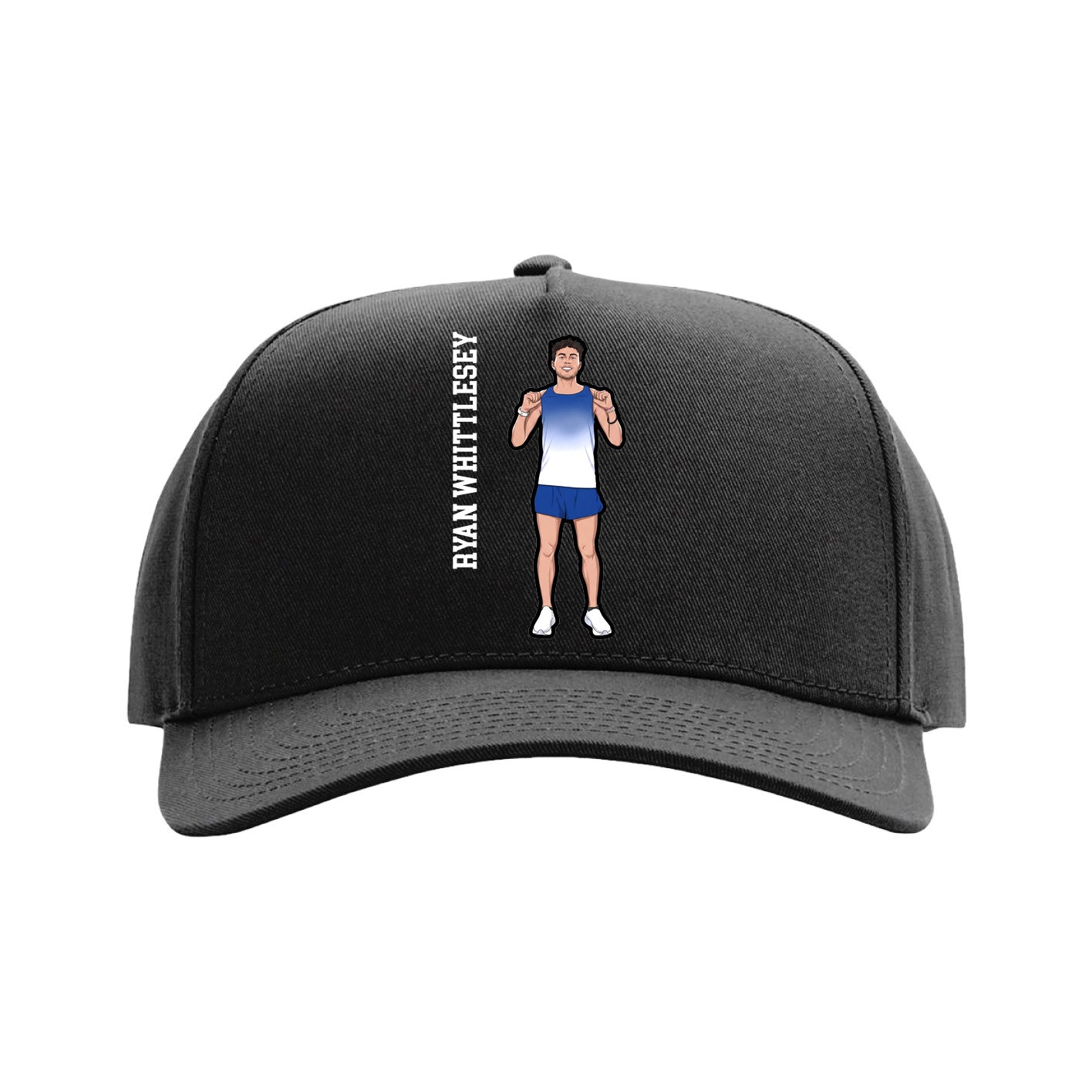 Full Fabric Five-Panel Champ Cap — Name Vertical in Black