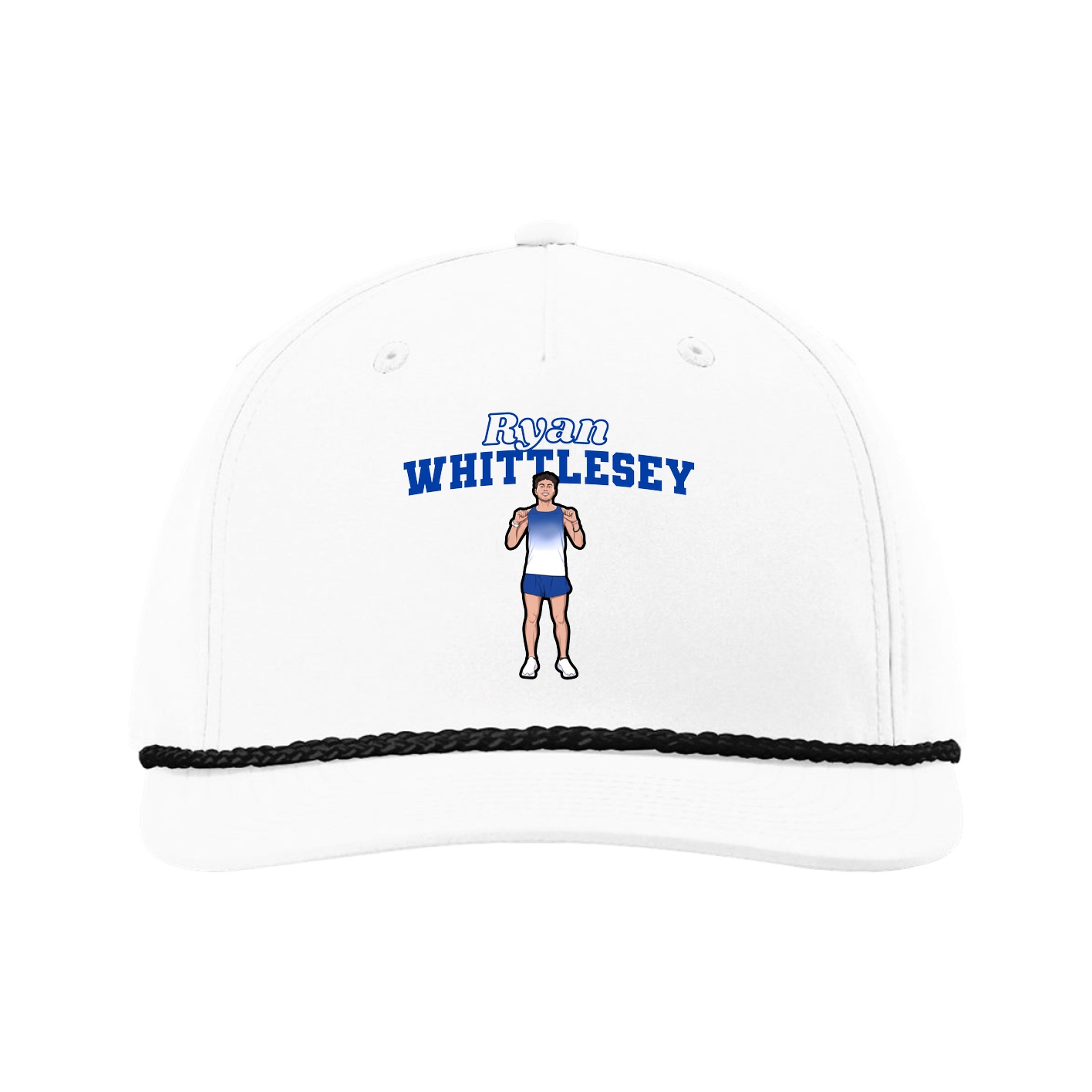 Five-Panel Classic Rope Cap — Name Arch in White