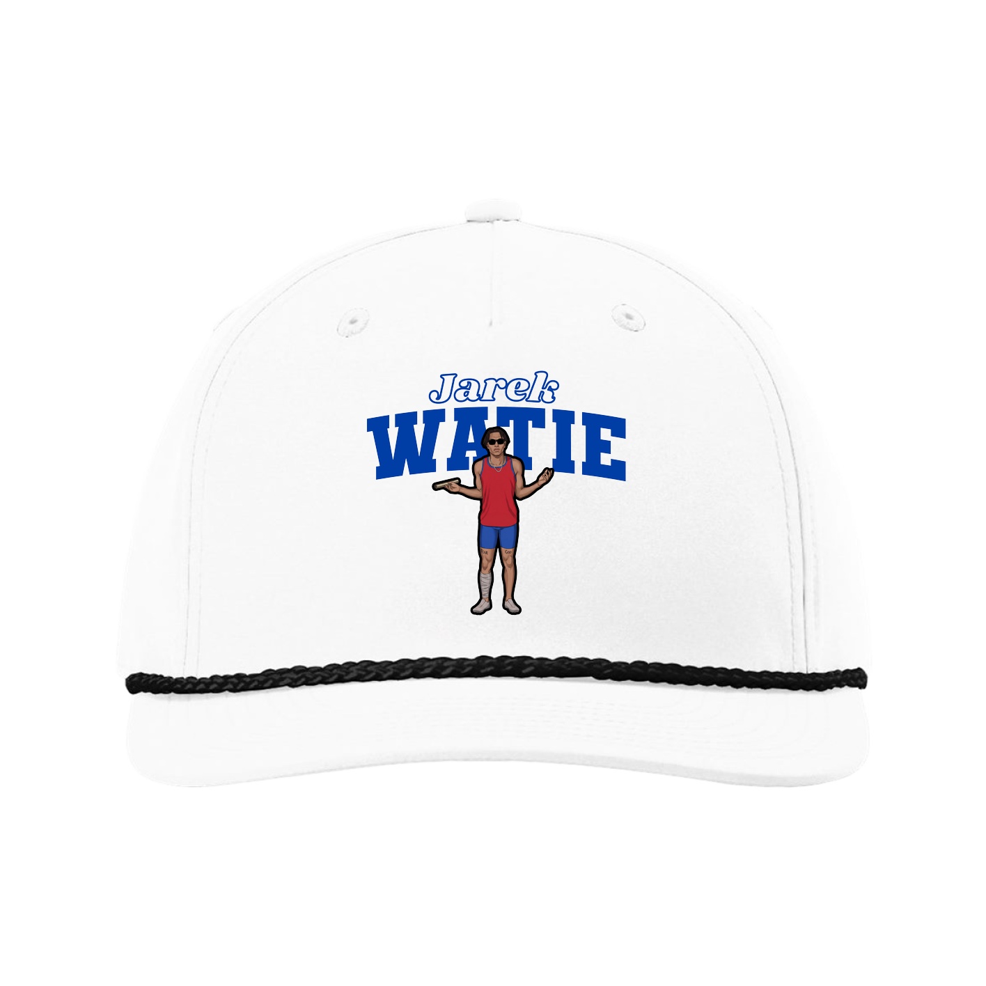Five-Panel Classic Rope Cap — Name Arch in White