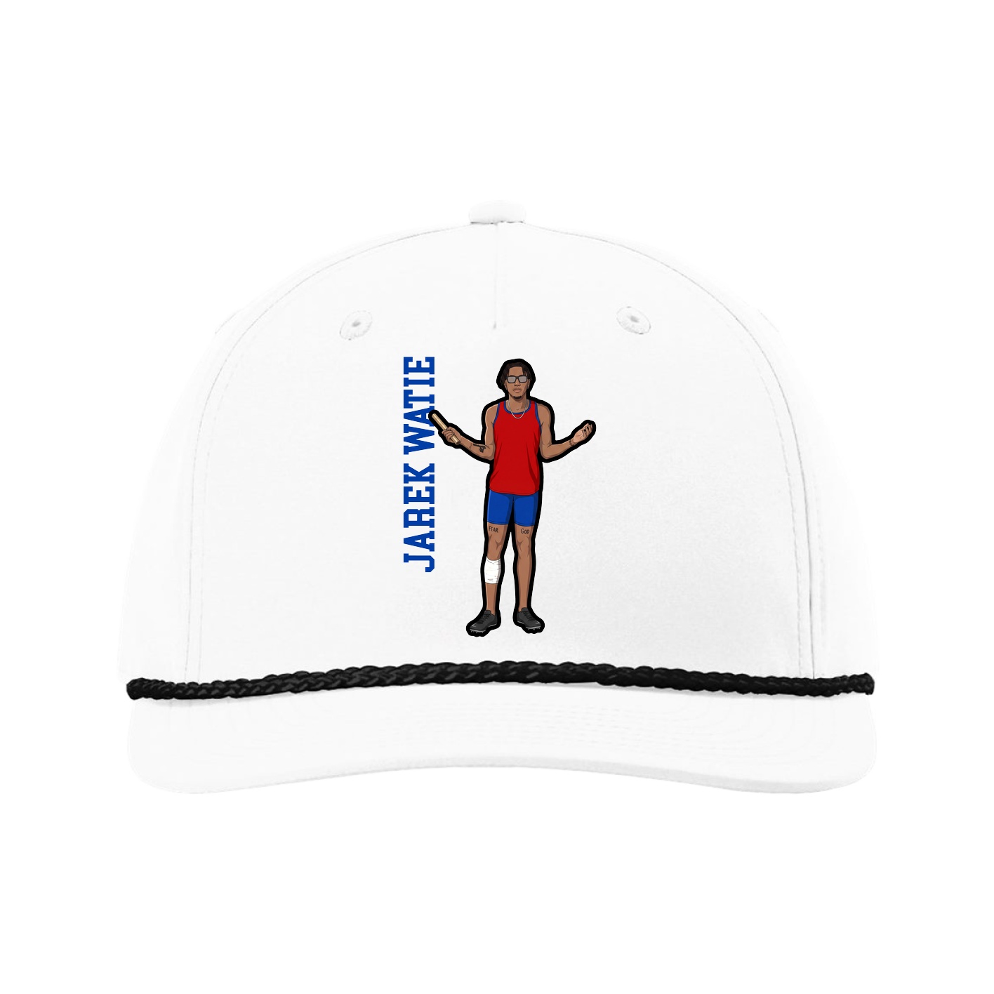 Five-Panel Classic Rope Cap — Name Vertical in White