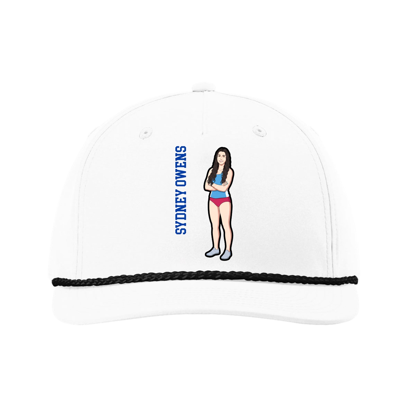 Five-Panel Classic Rope Cap — Name Vertical in White