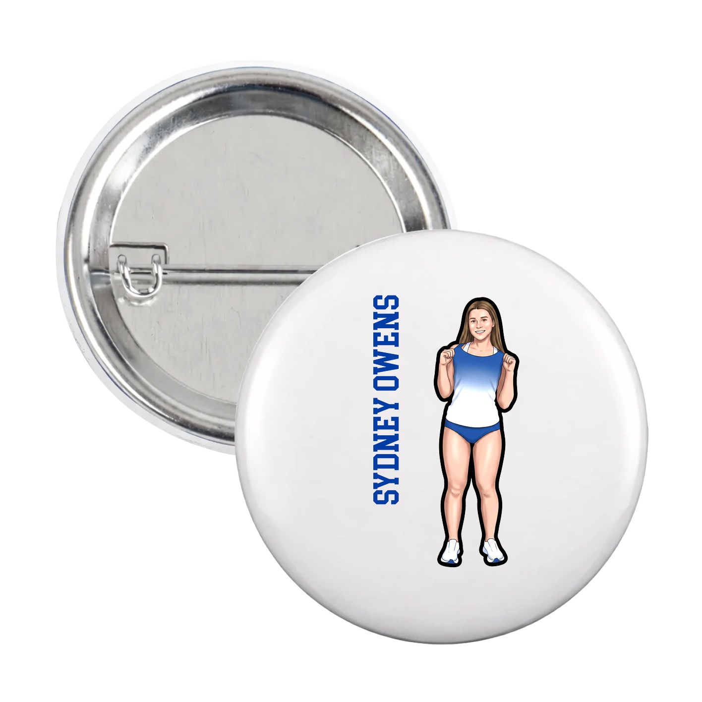 Game Day Button — Name Vertical in White