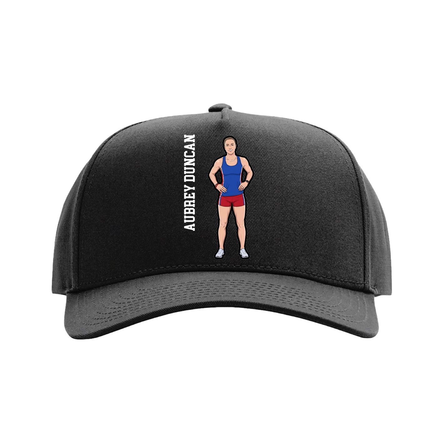 Full Fabric Five-Panel Champ Cap — Name Vertical in Black
