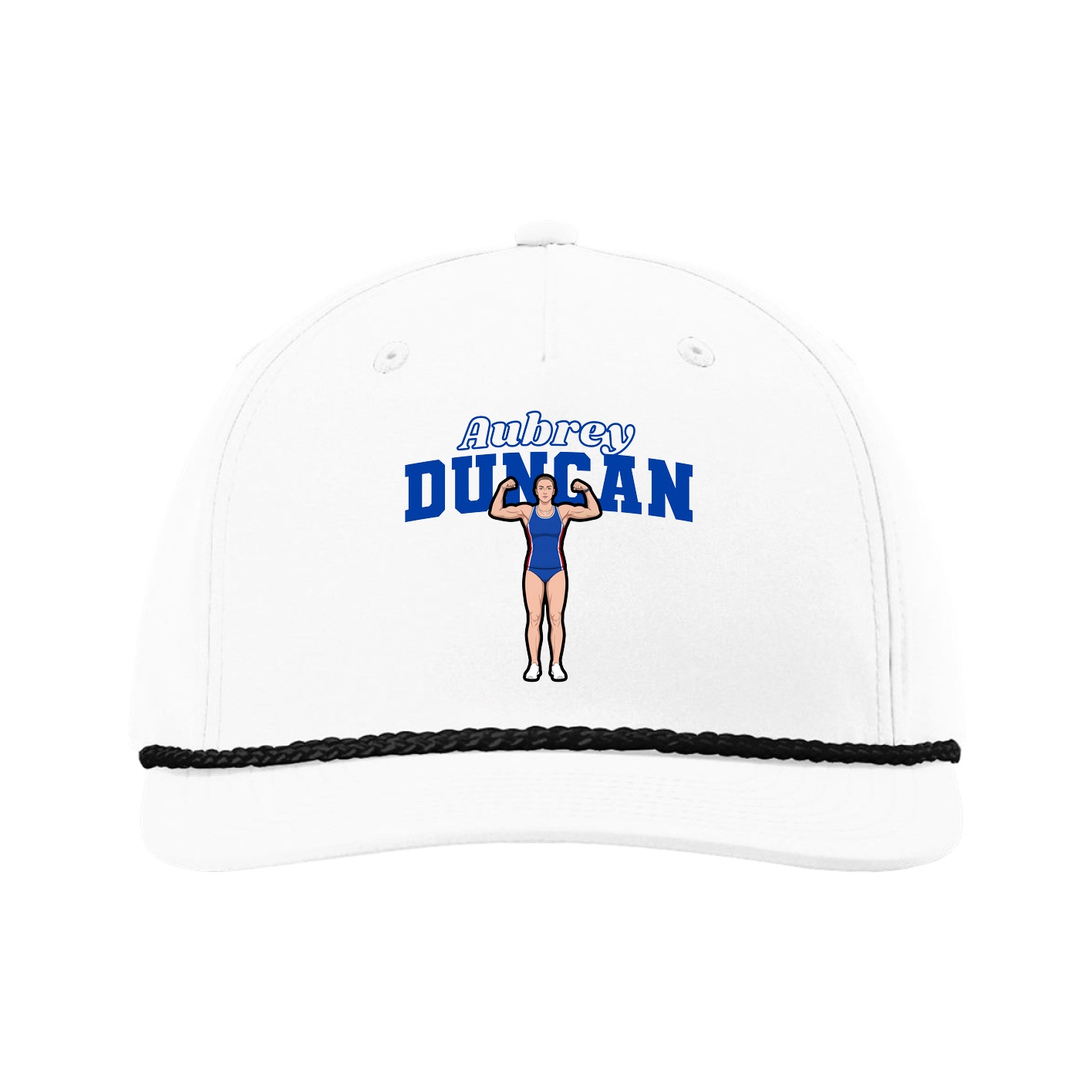 Five-Panel Classic Rope Cap — Name Arch in White