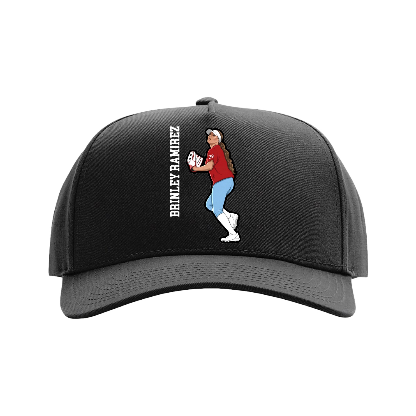 Full Fabric Five-Panel Champ Cap — Name Vertical in Black