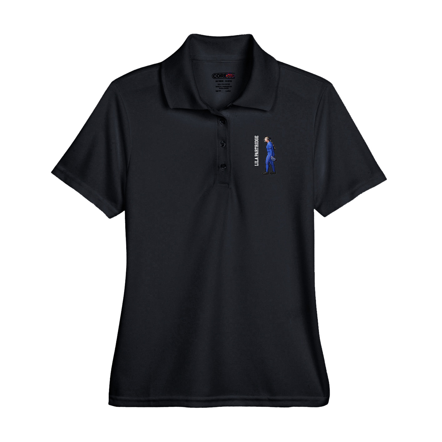 Performance Polo — Name Vertical in Black